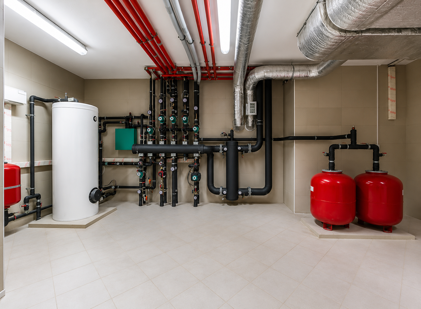 AC Plumbing new construction mechanical room